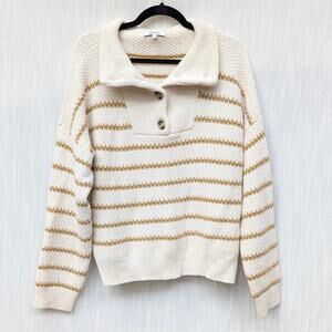 Madewell Antique Cream Canby Button Mockneck Sweater in Stripe, size XL